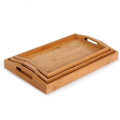 China Serving Trays ZM1006 Wholesale High Quality Goods Using Bamboo Serving Food Breakfast Wooden Pallets Bamboo Tray Set With Handles for sale