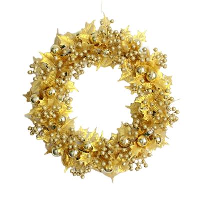 China H502G Christmas pattern trigeminal leaf 9 fruit circle eco-friendly gold plastic bottom garland for sale