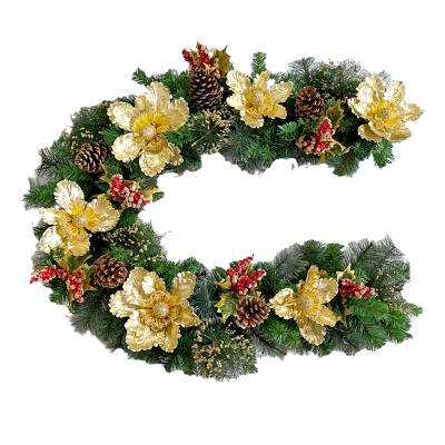 China 2022 CHRISTMAS Eco-friendly PVC PE Mixed 180cm Golden Ball Glitter Pinecones Christmas Garland for sale