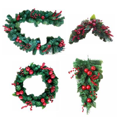 China Eco-friendly Sustainable Red Sticky Fruit Set Green Leaf Pomegranate Decoration Upside Down Christmas Tree for sale