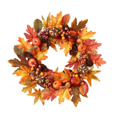 China THANKSGIVING Eco-Friendly Daytime Decorative Maple Leaves Plant Hanging Garland For Harvest Home Artificial Orange Wreath for sale