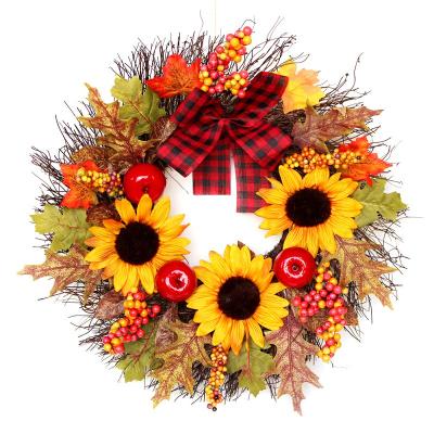 China Luxury Indor Decoration Home Decor Ribbon Bow Apple Thanksgiving Festival Gifts Wreath for sale