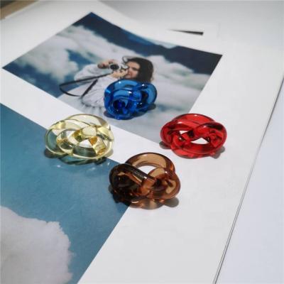 China Peichi Casual / Sporty Fashion Handmade Acrylic Knot Twisted Rings Wrapped Rings Acrylic Statement Jewelry for sale