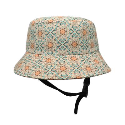 China Afbeelding Custom Printed Flower Safety Chin Strap Verstelbaar In Pocket Unisex Waterdicht Surf Bucket Hoed Te koop