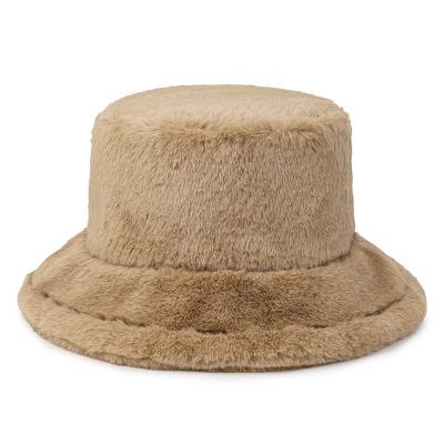 China Unisex Eco Fashion Solid Thickened Faux Fur Bucket Hat Outdoor Vacation Fishing for sale