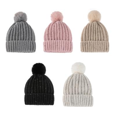 Cina Ragazze nere Inverno caldo cappello a maglia Pom Pom Slouchy Disegno tessuto comune in vendita