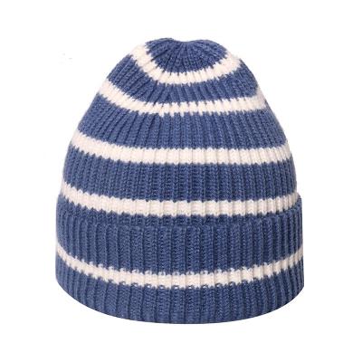 China Eco Friendly Sustainable Acrylic Cashmere Wool Winter Beanie For Unisex Striped Ribbed for sale