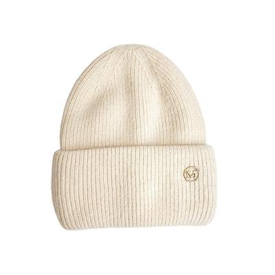 China Character Style Women's Winter Beanie With Custom Metal Logo And Cotton Cashmere Wool for sale