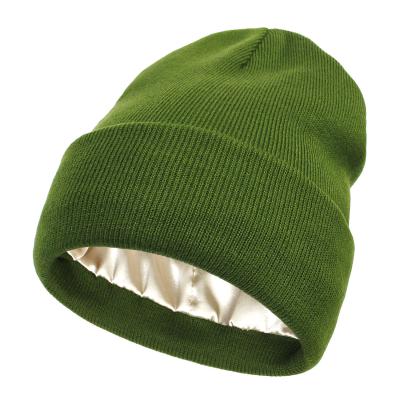 China Fisherman Winter Warm Knitted Hats with Silk Satin Lining Image Style Custom Beanie for sale