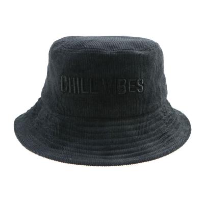 China Embroidery Logo Winter Warm Fisherman Hats Black Bucket Cap Corduroy Satin Lining for sale