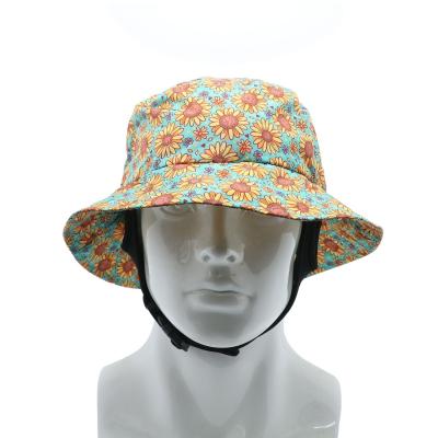 China Unisex Waterproof Surf Bucket Hat with Custom Printing and Adjustable Chin Strap for sale