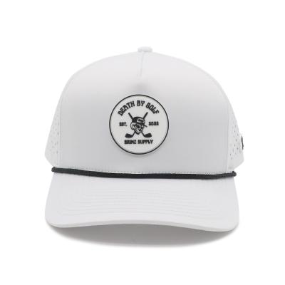 China Four Seasons wasserdichte Baseball-Golfkappe Mikroventilierte Hut 5 Panel Gummi-Pflaster zu verkaufen