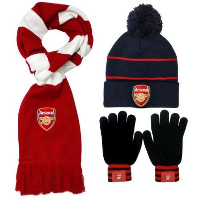 China Character Pattern Three Piece Knitted Winter Scarf Hat Gloves Set for Soccer Fans for sale