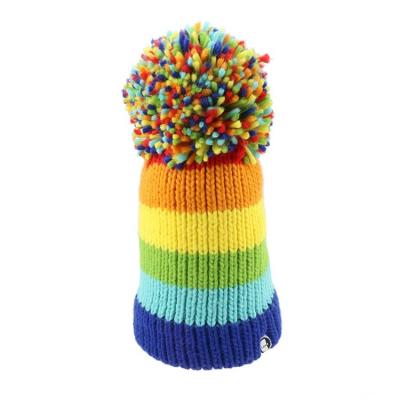 China 58cm Adjustable Knitted Winter Beanie With Rainbow Big Bobble And Personalized Design for sale