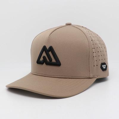 Chine Mode personnalisé 5 panneaux perforés avec laser de coupe de trou Chapeau de baseball Chapeau imperméable à l'eau Logo de broderie 3D à vendre