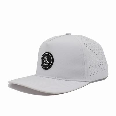 China 48CM Acrylic Fashion Custom 5 Panel Polyester PVC Rubber Patch Hat For Sports Baseball for sale