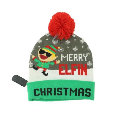 China Adultos ODM Designs LED Acrílico Multicolor Jacquard suéter Tricoteado Beanie com Pom Pom à venda