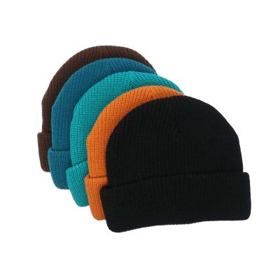 China Adults Knitted Fisherman Beanie Warm Winter Caps Embroidery Pompom Hats 100% Acrylic for sale