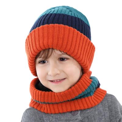 China Winter Children Stripe Baby Beanie Knitted Cap Scarf Set for Infants and Toddlers for sale