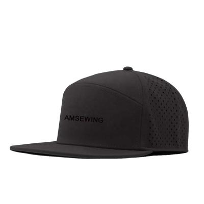 China 7-Panel Snapback Laser Perforated Hat With Flat Bill Breathable Panels for sale