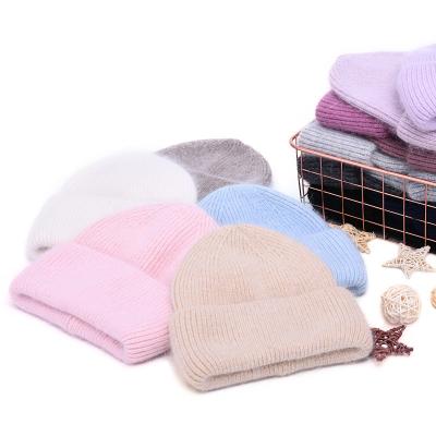 China Comfortable Eco-Friendly Fashionable Long Rabbit Fur Cashmere Knitted Hat for Winter for sale