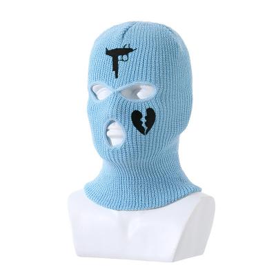 China Custom Embroidered Jacquard Printed Knitted Balaclava Winter Ski Warm Beanie Hat Full Face Mask for sale