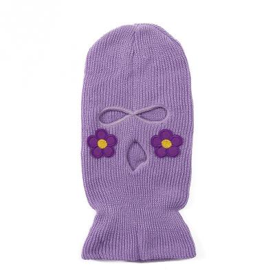 China Custom Logo Embroidered Flower Patch Knitted Balaclava Ski Mask for Winter Activities for sale