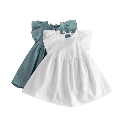 China New Anti-wrinkle Summer Kids Girls Dress Pleated Cotton Dress Petal Baby Girls Canvas Sleeveless Casual Dress for sale