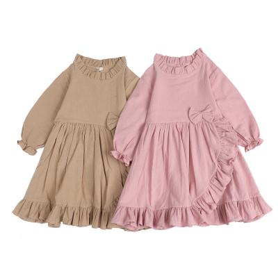 China Anti-wrinkle summer new children's skirt agaric collar cotton and linen children's dress foreign trade pure color girl dress for sale