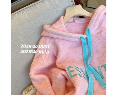 China Anti-wrinkle pink letter embroidered sweater coat women's autumn and winter 2021 new medium length hoodie for sale