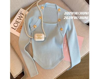 China 2021 autumn new fashion women's blue thin sweater women's breathable knitted sweater for sale