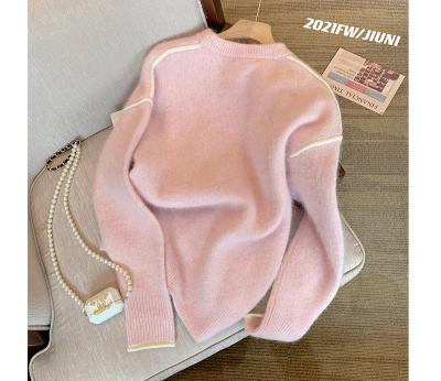 China New Women's Anti-Wrinkle Pink Sweater Sweater Women's Plain Loose Sweater Soft And Comfortable Women Sweater for sale