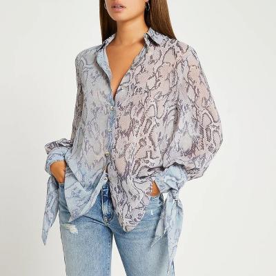 China Women's Breathable Blouses and Character Shirts Long Sleeve Chiffon Women's Snake Print Blouse Shirts Tops Shirt for sale