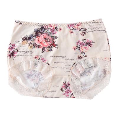 China Antibacterial Women's Cotton Modal Panties Plus Size High Waist Panties Lace Up Printed Ladies Briefs Underwear M-3XL for sale