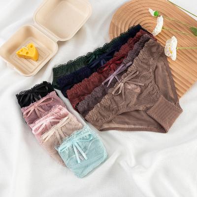 China Antibacterial high quality cavity waist transparent Japanese low briefs sexy underwear young girls using shorts to lace up panties for sale