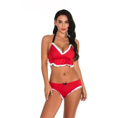 China Hot Red V-Neck 2 Piece Christmas Temptation Backless Sexy Underwear And Panties Set Plus Size Sexy Lingerie for sale