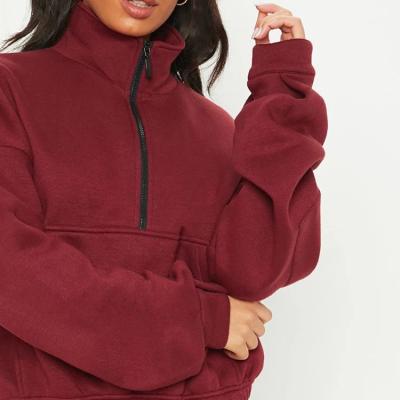 China 2021 Street Wear Anti Shrink Drop Shoulder Workout Crop Top Zip Up Burgundy Hoodies For Women for sale