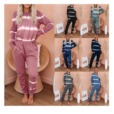 China New wholesale QUICK DRY pajamas home women tie dye print long sleeve striped pajamas for women set for sale