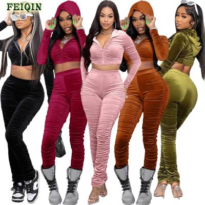 China NEW ARRIVING Anti-pilling Women Winter Two Piece Sweatsuit Set Tracksuit Winter Velvet Sets For Women Jogger Set for sale