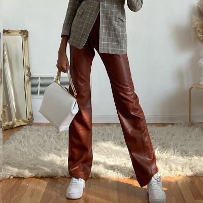 China Spring 2022 QUICK DRY fashion casual for women shear high waist zipper fly straight leather pants women for sale