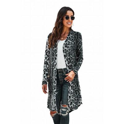 China Anti-wrinkle Autumn Clothing for Women Leopard Print Sweater and Open Front Knitted Long Cardigan Women Contrast Color for sale