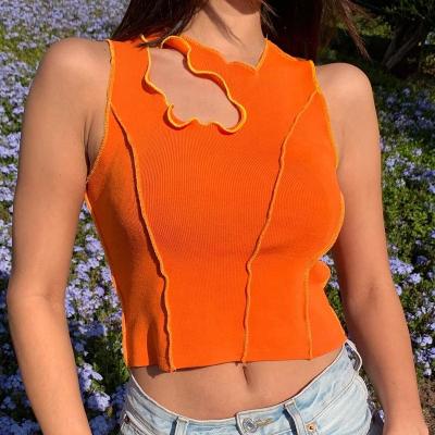 China Y2K 2022 QUICK DRY tops solid color women crop top frill hollow out back sleeveless lace up y2k clothes women tank tops for sale