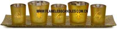 China Indoor Outdoor Decoration Glass Votives Candles With Glass Tray And LED Tealight for sale