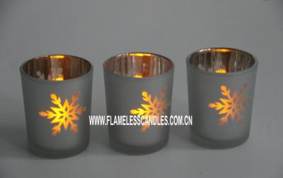 China Silver Snowflake Glass Flameless LED Votive Candles With Flickering LED Tealight for sale