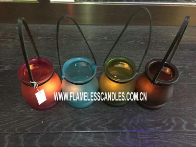 China LED Glass Votive Candles With Holder Made With Leather Handle For Home Decoration for sale