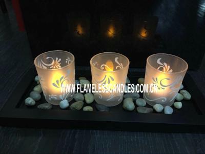 China Wedding Decoration Glass Votive Candles and Holders With Wooden Tray and Rock for sale