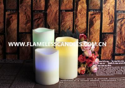 China Ivory Wax Melted Edge Unscented LED Flameless Candles / Color Changing Pillar Candle for sale