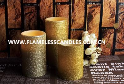 China Real Wax And Glitter Finish LED Wax Pillar Candles / Flameless Electric Candles for sale