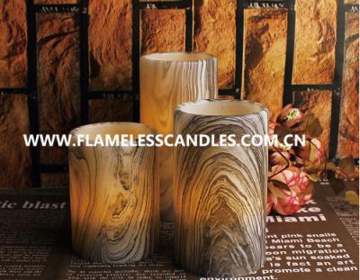 China Custom Stump Pattern Thin Flameless LED Candles , Real Wax Decorative Pillar Candles for sale