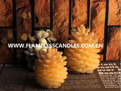 China Unique Design Flameless LED Wax Votive Candles , Ivory Christmas Pine Cone Candle for sale